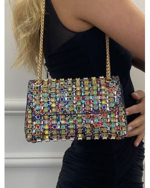SVNX Multi Coloured Embellished Clutch Bag - Blue