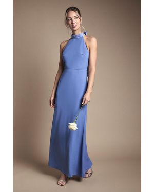 Oasis Halter Pleat Detail Maxi Bridesmaid Dress - Blue
