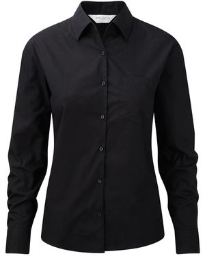 Russell Jerzees Ladies/ Long Sleeve Pure Cotton Work Shirt - Black