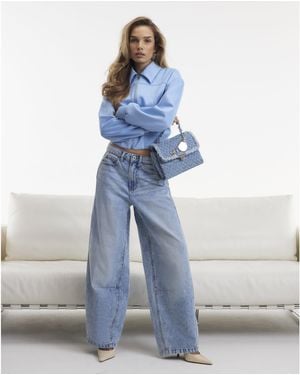 River Island Light Wash Balloon Leg Jeans Cotton - Blue