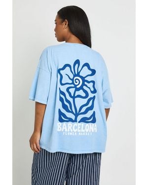 Boohoo Plus Barcelona Printed T Shirt - Blue