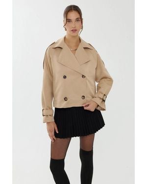 Hiccup Oversized Crop Trench Coat - Natural