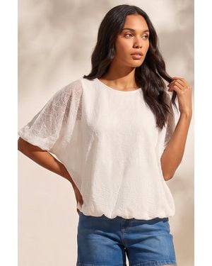 Roman Mesh Bubble Hem Stretch Top - White