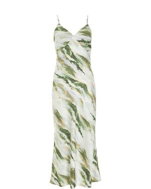 Quiz Marble Print Satin Midaxi Dress - Green