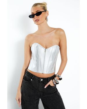 Boohoo Bandage Zip Front Detail Corset - White