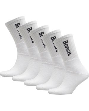 Bench 5 Pairs Crew Cotton Socks - White