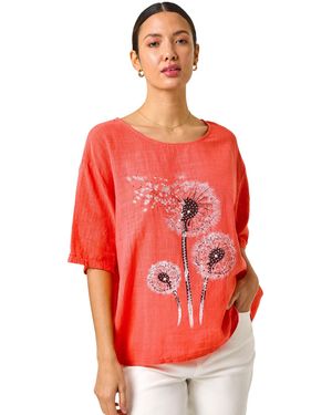 Roman Dandelion Hotfix Tunic Top - Red
