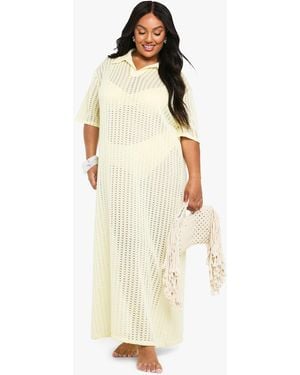 Boohoo Plus Knitted Beach Shirt Midaxi Dress - Natural
