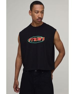 BoohooMAN Oversized Boxy Print Tank - Blue