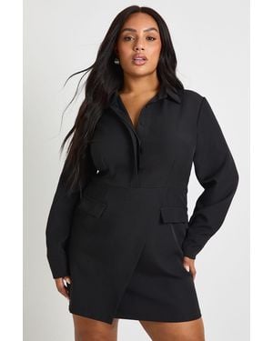 Boohoo Plus Woven Wrap Shirt Dress - Black