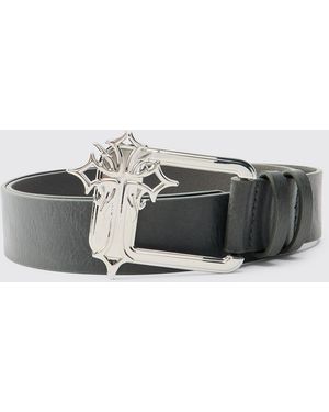BoohooMAN Pu Cross Buckle Belt - Grey