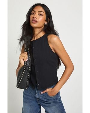 Boohoo Peached Sculpt Popper Through Sleeveless Top - Blue