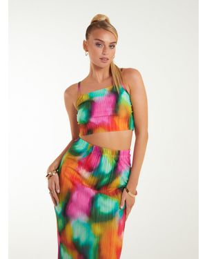 Pink Vanilla Plisse Graphic Print Top - White