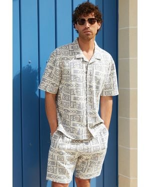 Threadbare Patterned Textured Pull On Shorts - Blue