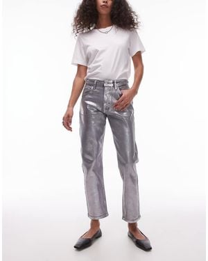 TOPSHOP Mid Rise Straight Cropped Foil Jean - Grey