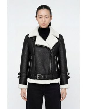 Elle Ines Faux-Shearling Biker Jacket - Black