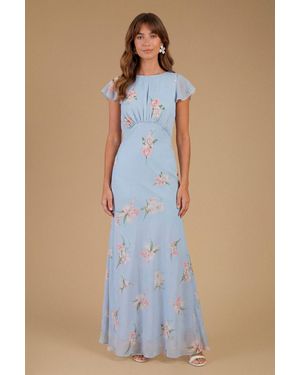 Oasis Orchid Floral Printed Waterfall Maxi Dress - Blue