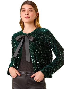 Roman Sequin Bow Front Jacket - Black