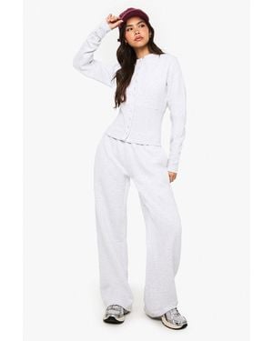 Boohoo Deep Hem Popper Bomber Sweatshirt Tracksuit - White