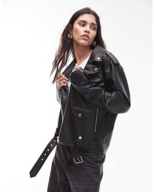 TOPSHOP Faux Leather Bubble Oversized Biker - Black