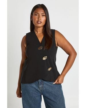 Boohoo Plus Button Trim Waistcoat - Black