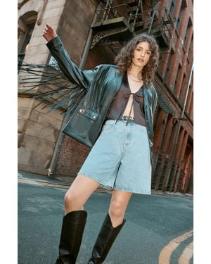 Nasty Gal Fringe Faux Leather Belted Jacket - Green
