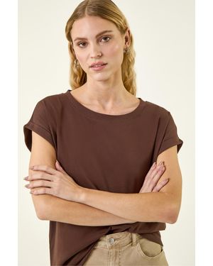 Roman Plain Stretch Cotton Jersey T-Shirt - Brown