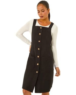 Roman Petite Corduroy Pinafore Dress - Black