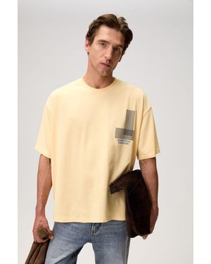 Grimelange Oversized Printed Crew Neck T-Shirt - Natural