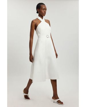 Karen Millen Tailored Cotton Sateen Halter Full Midi Dress - Natural