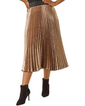 Roman Petite Metallic Pleated Skirt - Natural