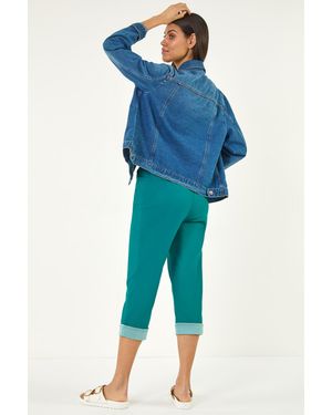 Roman Contrast Detail Cropped Stretch Trousers - Blue