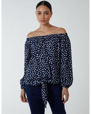 Blue Vanilla Bardot Balloon Sleeve Knot Top - Blue