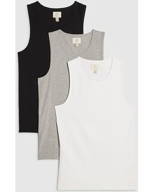 River Island Vest Marl Rib 3 Pack Round Neck Ribbed Cotton - White