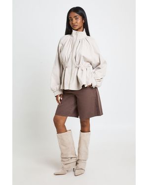 Boohoo Funnel Neck Cinched Waist Jacket - Natural