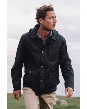 Mountain Warehouse 'Darlington' Hooded Jacket With Detachable Hood Waxed Cotton Windproof Coat - Blue