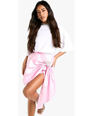 Boohoo Diamante Trim Taffeta Bow Skirt - White