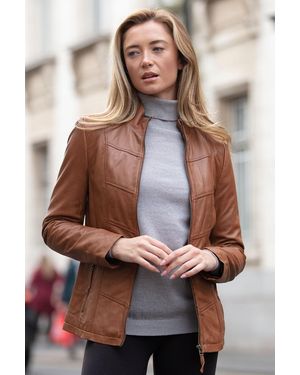Ashwood Leather 'Isla' Real Mandarin Collared Jacket - Brown