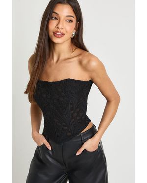 Boohoo Sheer Lace Bandeau Corset Top - Black