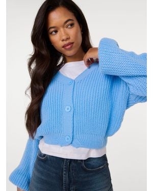 Pink Vanilla V Neck Three Button Cardigan - Blue