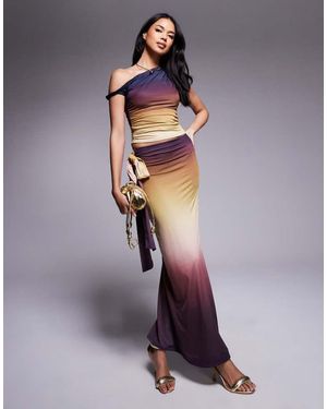 Kaiia Exclusive Double Layered Slinky Knot Detail Maxi Skirt Co-Ord - Purple