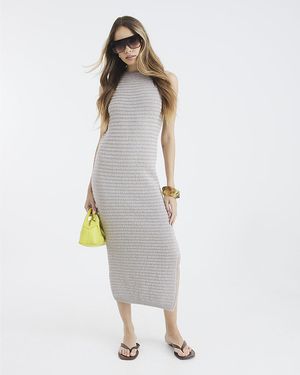 River Island Maxi Dress Sleeveless Metallic Crochet - White