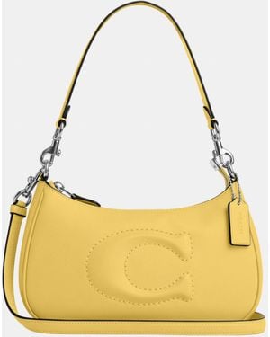 COACH Teri Shoulder Bag With Leather Strap Debossed Sculpted C - Yellow