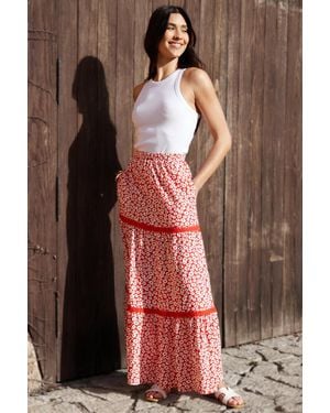Threadbare Tiered Jersey Maxi Skirt - Brown