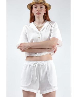 Busem Gestructureerde Cropped Shirt Met Knopsluiting - Wit