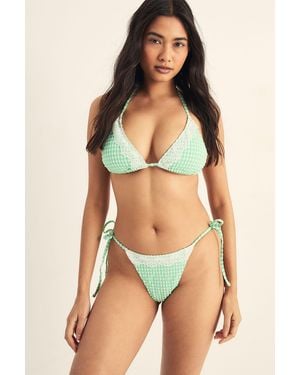 Nasty Gal Textured Gingham Lace Trim Triangle Bikini Set - Green