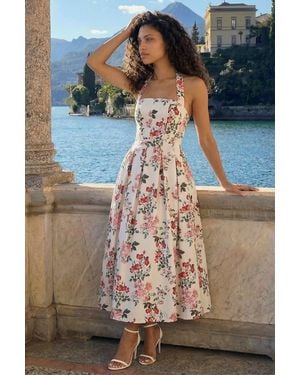 Roman Petite Floral Print Cotton Midi Dress - Pink
