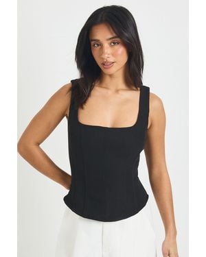 Boohoo Petite Structured Crepe Corset Top - Black