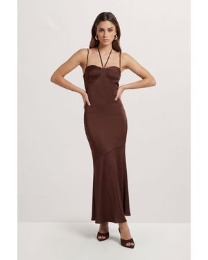 MissPap Premium Tie Neck Detail Maxi Dress - Brown