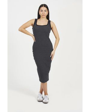 Brave Soul Cotton Jersey Scoop Neck Stripe Bodycon Midi Dress - Blue